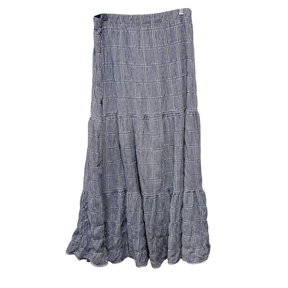 Max Studio London Blue Plaid Tiered Maxi‎ Skirt Elastic Waist Cottagecore Preppy - Picture 6 of 11